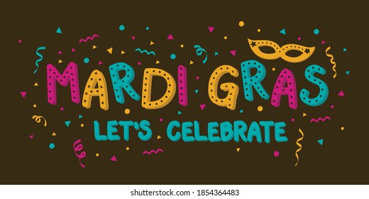 Mardi Gras Carnival Party - colorful banner with confetti. Vector