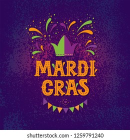 Mardi Gras carnival party design. Fat Tuesday, carnival, festival. Vector illustration. For greeting card, banner, gift packaging, poster