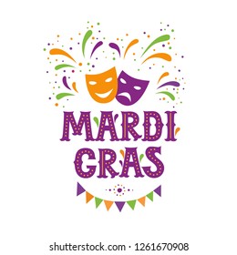 Mardi gras carnival party design. Fat tuesday, carnival, festival. Vector illustration. For greeting card, banner, gift packaging, poster