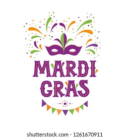 Mardi gras carnival party design. Fat tuesday, carnival, festival. Vector illustration. For greeting card, banner, gift packaging, poster