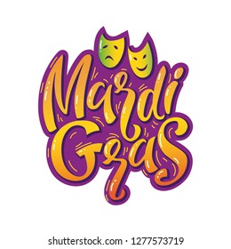 Mardi gras carnival party design. Fat tuesday, carnaval, festival. Festive badge, logo. Vector illustration. Carnival Party poster or greeting card, banner, invitation design