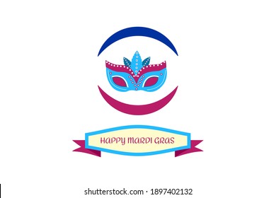 mardi gras carnival party design. Fat tuesday, carnival, festival. Vector isolated on white background. For greeting card, banner, gift packaging, poster.