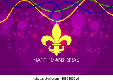 mardi gras carnival party design with colorful beads. Fleur-de-Lis lily symbol for masquerade carnival. american new orleans fat tuesday celebration poster greeting card. australian mardi gras