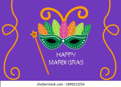 Mardi Gras Karneval Party-Design mit bunten Perlen. Fleur-de-Lis Liliensymbol für den Maskenkarneval. American New Orleans fette Dienstag Fest Poster Grußkarte. australische Mardi gras 
