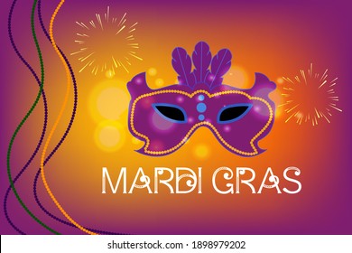 mardi gras carnival Party-Design mit Cartoon bunte Maske, Perlen mit buntem Hintergrund . Fat Dienstag, Karneval, Festival . Für Grußkarten, Banner, Geschenkverpackungen, Poster. 
