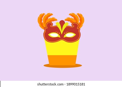mardi gras carnival party design with cartoon colorful mask with feathers, hats . Fat tuesday, carnival, festival. For greeting card, banner, gift packaging, poster. 
