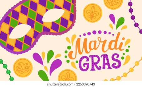 Mardi Gras Karneval Party Design. Fat Dienstag, Karneval, Festival. Für Grußkarten, Banner, Geschenkverpackungen, Poster