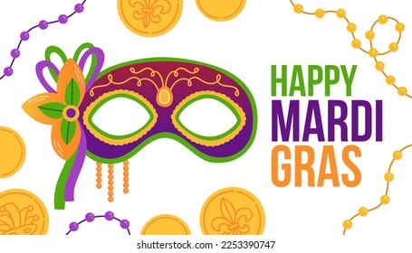 Mardi Gras Karneval Party Design. Fat Dienstag, Karneval, Festival. Für Grußkarten, Banner, Geschenkverpackungen, Poster