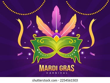 Mardi Gras Carnival Party Illustration with Mask, Feathers and Item Festival for Web Banner or Landing Page in Flat Cartoon Hand Drawn Templates