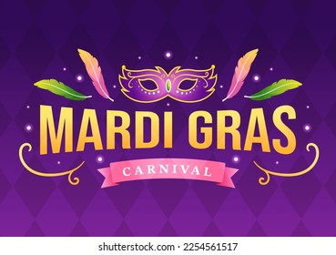 Mardi Gras Carnival Party Illustration with Mask, Feathers and Item Festival for Web Banner or Landing Page in Flat Cartoon Hand Drawn Templates