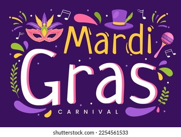 Mardi Gras Carnival Party Illustration with Mask, Feathers and Item Festival for Web Banner or Landing Page in Flat Cartoon Hand Drawn Templates