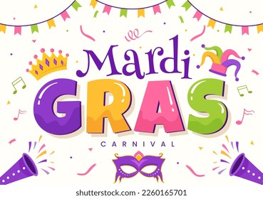 Mardi Gras Carnival Party Illustration with Mask, Feathers and Item Festival for Web Banner or Landing Page in Flat Cartoon Hand Drawn Templates