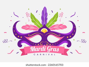 Mardi Gras Carnival Party Illustration with Mask, Feathers and Item Festival for Web Banner or Landing Page in Flat Cartoon Hand Drawn Templates