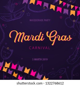 Mardi gras carnival party. Masquerade. Fat tuesday, festival. Vector illustration