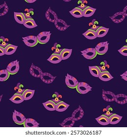 Mardi gras carnival pattern background for packaging and decoration with different masks