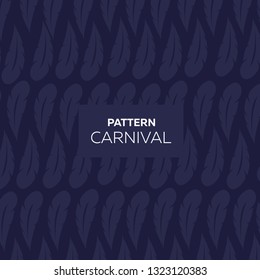 Mardi Gras Carnival, carnival pattern. Feathers on a dark blue background in tones. Vector illustration