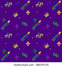 Mardi Gras Carnival pattern with fleur-de-lis. Carnival endless background, texture, wrapper. Vector. Festival, Masquerade invitation, poster, placard, wallpaper background. Vintage decoration