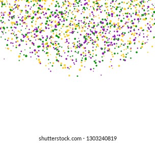Mardi Gras carnival pattern made of colored dots falling from sky. Vector illustration on white background