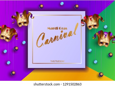 Mardi Gras carnival poster with masks