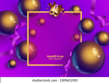 Mardi Gras carnival poster with masks and balls