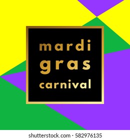 Mardi Gras carnival retro minimal logo in frame on geometric background. Trendy layout, art print