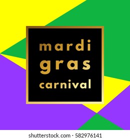 Mardi Gras carnival retro minimal logo in frame on geometric background. Trendy layout, art print