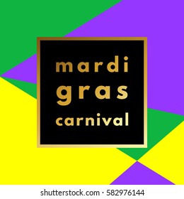 Mardi Gras carnival retro minimal logo in frame on geometric background. Trendy layout, art print