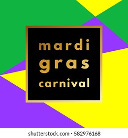 Mardi Gras carnival retro minimal logo in frame on geometric background. Trendy layout, art print