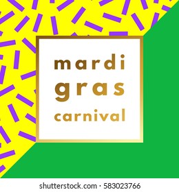 Mardi Gras carnival retro minimal logo in frame on geometric background. Trendy layout, art print