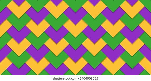 Mardi Gras Carnival Seamless Geometric Pattern. Purple, Yellow and Green Vector Abstract Background.