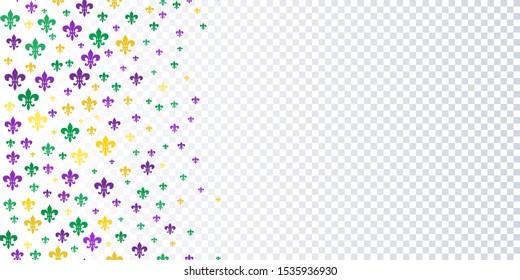 Mardi Gras carnival Seamless horizontal pattern with masquerade elements fleur de lis on white background. Vector backdrop for greeting cards, festive invitations, posters, prints, banners 