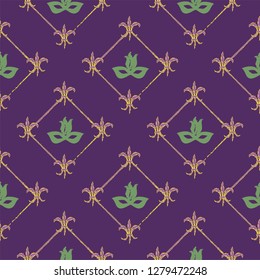 Mardi Gras Carnival seamless pattern with fleur-de-lis. Vector illustration EPS10.