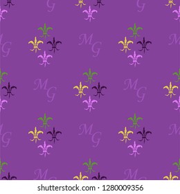 Mardi Gras Carnival seamless pattern with fleur-de-lis. Vector illustration EPS10.