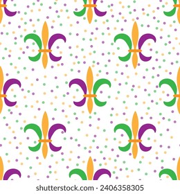 Mardi Gras Carnival seamless pattern with fleur-de-lis. Vector illustration