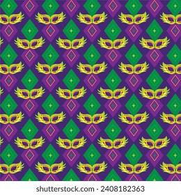 Mardi Gras carnival Seamless pattern. Mardi Gras pattern background. Vector illustration design. Mardi Gras pattern for Poster, Banner, Flyer, Greeting Card, Post, Cover, Invitation.