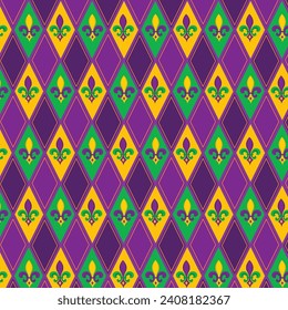 Mardi Gras carnival Seamless pattern. Mardi Gras pattern background. Vector illustration design. Mardi Gras pattern for Poster, Banner, Flyer, Greeting Card, Post, Cover, Invitation.