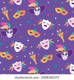 Mardi Gras carnival Seamless pattern. Mardi Gras pattern background. Vector illustration design. Mardi Gras pattern for Poster, Banner, Flyer, Greeting Card, Post, Cover, Invitation.