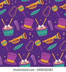 Mardi Gras carnival Seamless pattern. Mardi Gras pattern background. Vector illustration design. Mardi Gras pattern for Poster, Banner, Flyer, Greeting Card, Post, Cover, Invitation.