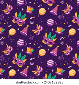 Mardi Gras carnival Seamless pattern. Mardi Gras pattern background. Vector illustration design. Mardi Gras pattern for Poster, Banner, Flyer, Greeting Card, Post, Cover, Invitation.