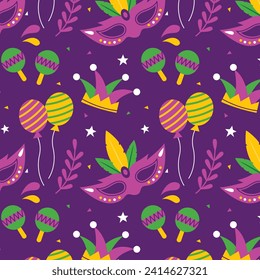 Mardi Gras carnival Seamless pattern. Mardi Gras pattern background. Vector illustration design. Mardi Gras pattern for Poster, Banner, Flyer, Greeting Card, Post, Cover, Invitation.