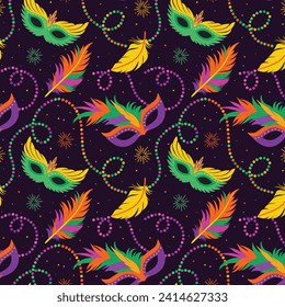 Mardi Gras carnival Seamless pattern. Mardi Gras pattern background. Vector illustration design. Mardi Gras pattern for Poster, Banner, Flyer, Greeting Card, Post, Cover, Invitation.