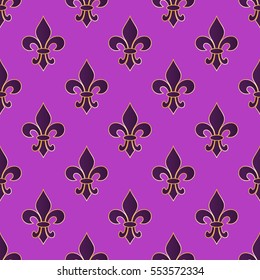 Mardi Gras Carnival seamless pattern with fleur-de-lis. Mardi Gras endless background, texture, wrapper. Vector illustration.