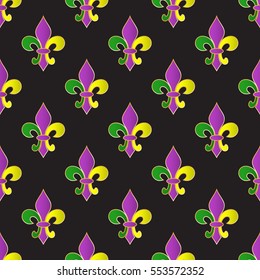 Mardi Gras Carnival seamless pattern with fleur-de-lis. Mardi Gras endless background, texture, wrapper. Vector illustration.