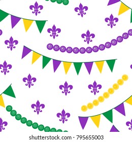 Mardi Gras carnival seamless pattern with hand drawn doodle masquerade elements