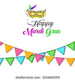 Mardi Gras carnival set icons, design element , flat style. Collection Mardi Gras, mask with feathers, beads, fleur de lis, comedy and tragedy, party decorations. illustration, clip art