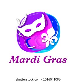 Mardi Gras carnival set icons, design element , flat style. Collection Mardi Gras, mask with feathers, beads, fleur de lis, comedy and tragedy, party decorations. illustration, clip art