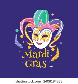 Carnaval de Mardi Gras Sticker. Antecedentes del Mardi Gras Sticker. Diseño de ilustración vectorial. Mardi Gras Sticker.