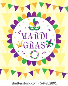 Mardi Gras Carnival, template greeting card, poster, flyer, frame for text. Vector illustration