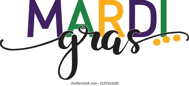 Mardi Gras carnival with typography design. Fat tuesday, festival. Vector illustration isolated on white background. Party decorations for greeting card, banner, gift packaging, poster 