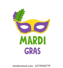 Mardi Gras Carnival Vector Illustration. Translation is French for Fat Tuesday. Festival with Masks on white Background.